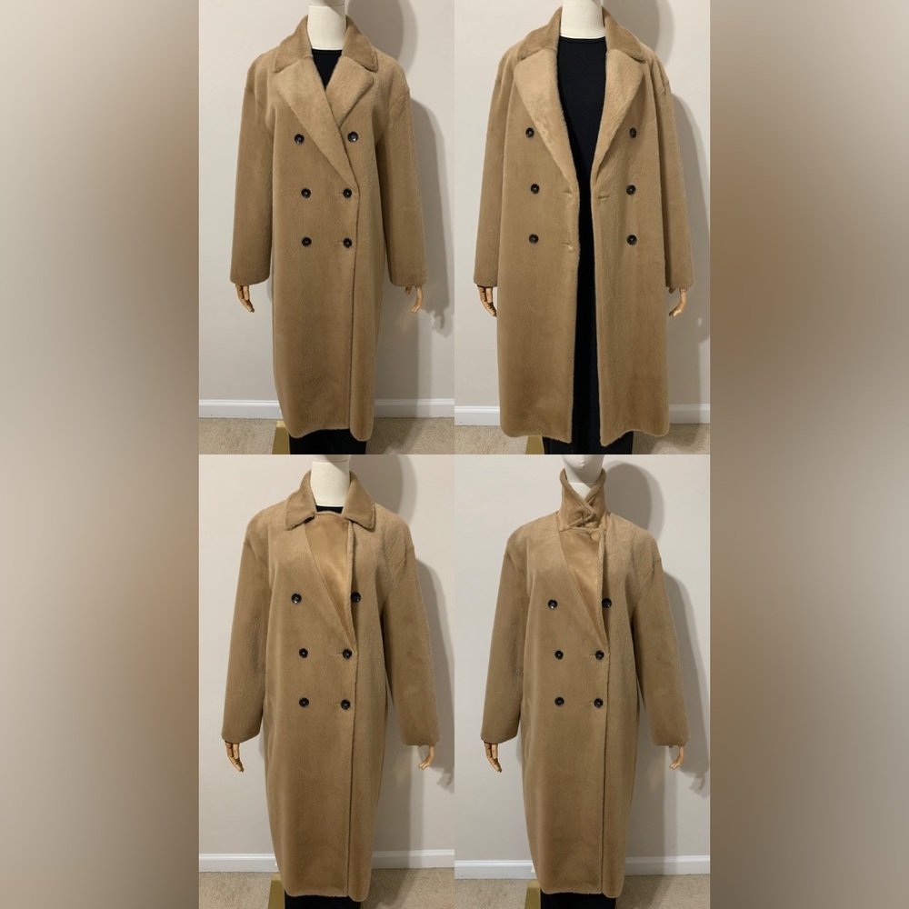 Zara Tan Faux Fur Pea Coat